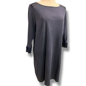 Size 1X Talbots Plus Size Womens Knit Dress Navy Blue 3/4 Ruffle Trim Sleeve